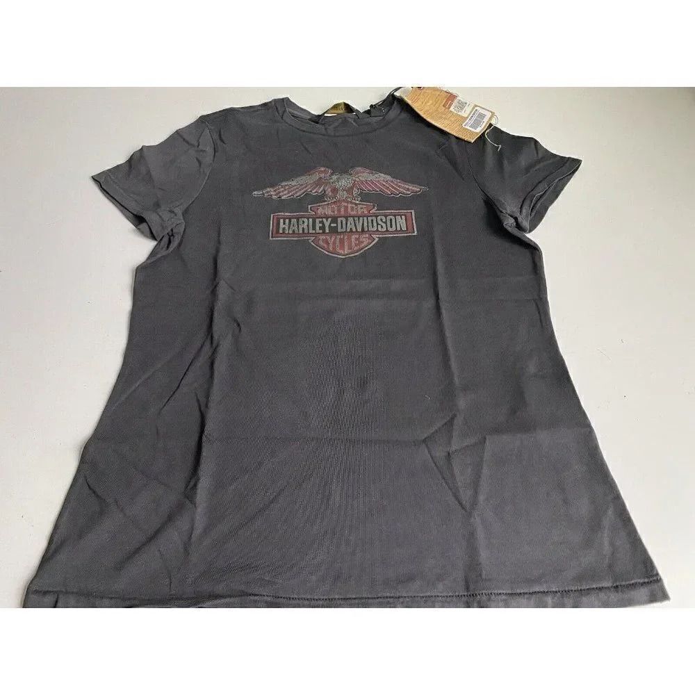 Harley Davidson Distressed Eagle Logo Short Sleeve Tee Top Women’s Sz M NEW